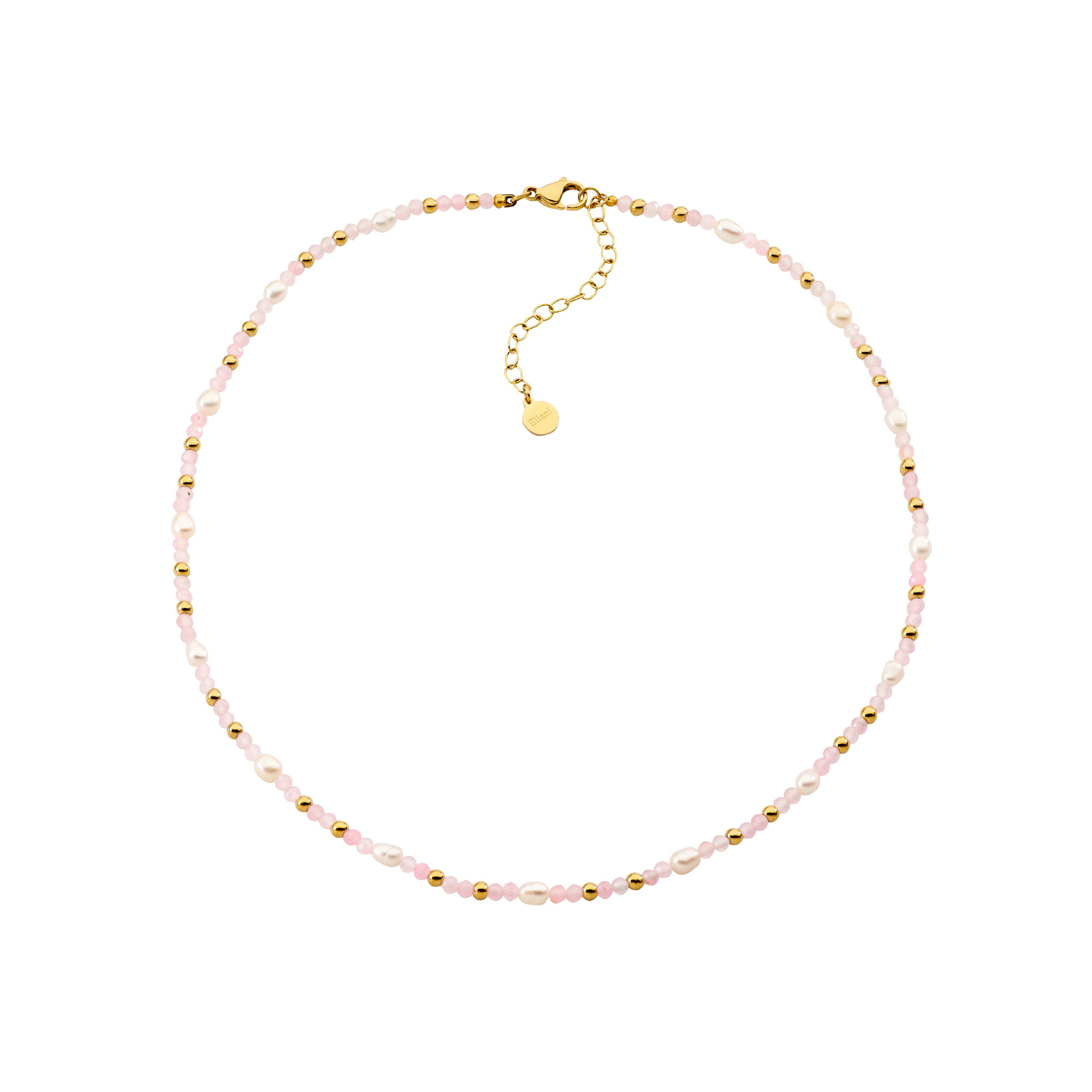 Rose Quartz & Freshwater Pearl Gold Plated Stainless Steel 40cm Necklace