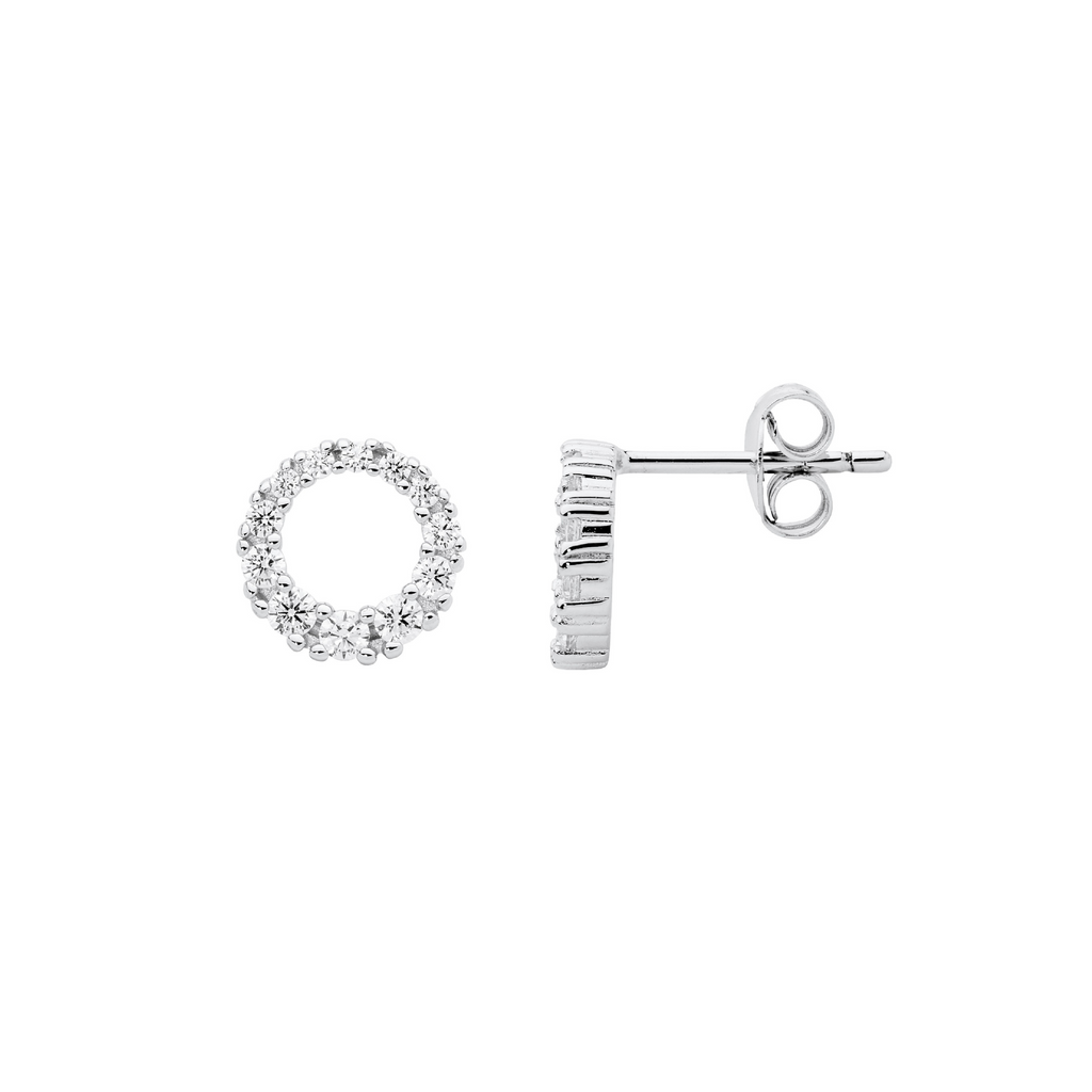 Sterling Silver Circle 9mm Earrings with CZ's