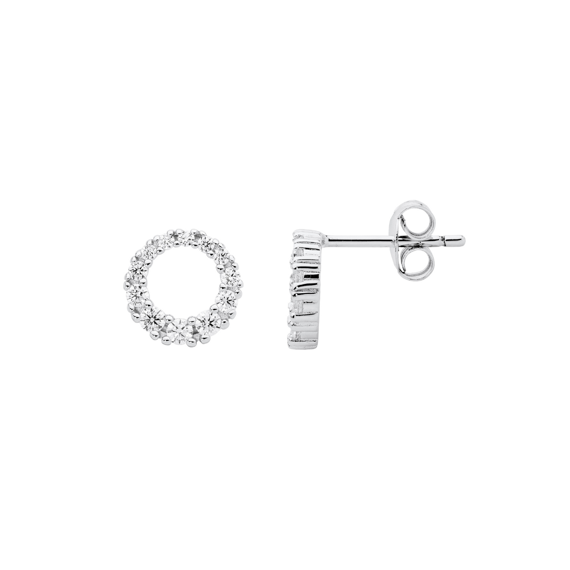 Sterling Silver Circle 9mm Earrings with CZ's