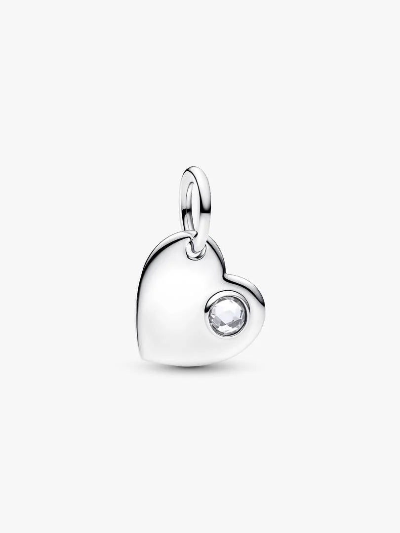 April Engravable Heart Clear Stone Dangle Charm
