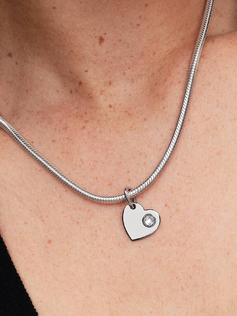 April Engravable Heart Clear Stone Dangle Charm