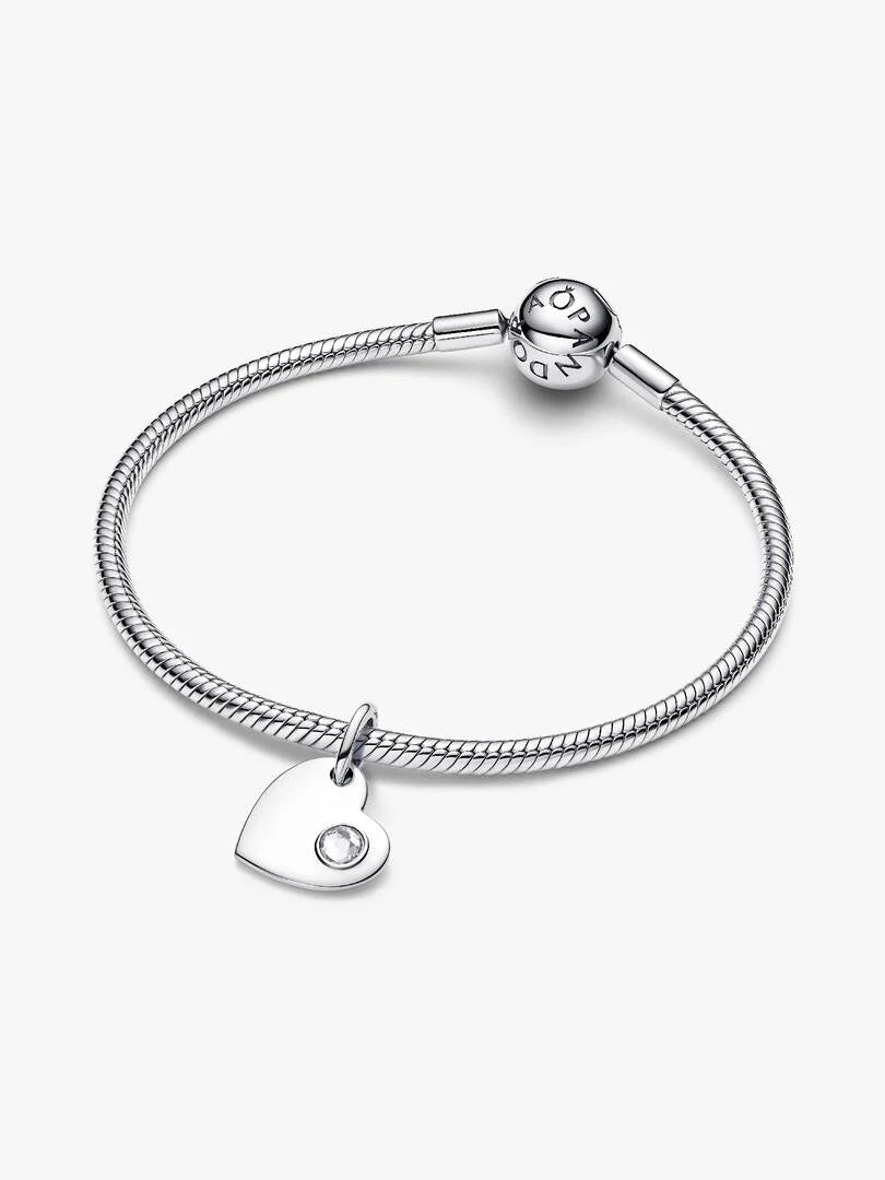 April Engravable Heart Clear Stone Dangle Charm