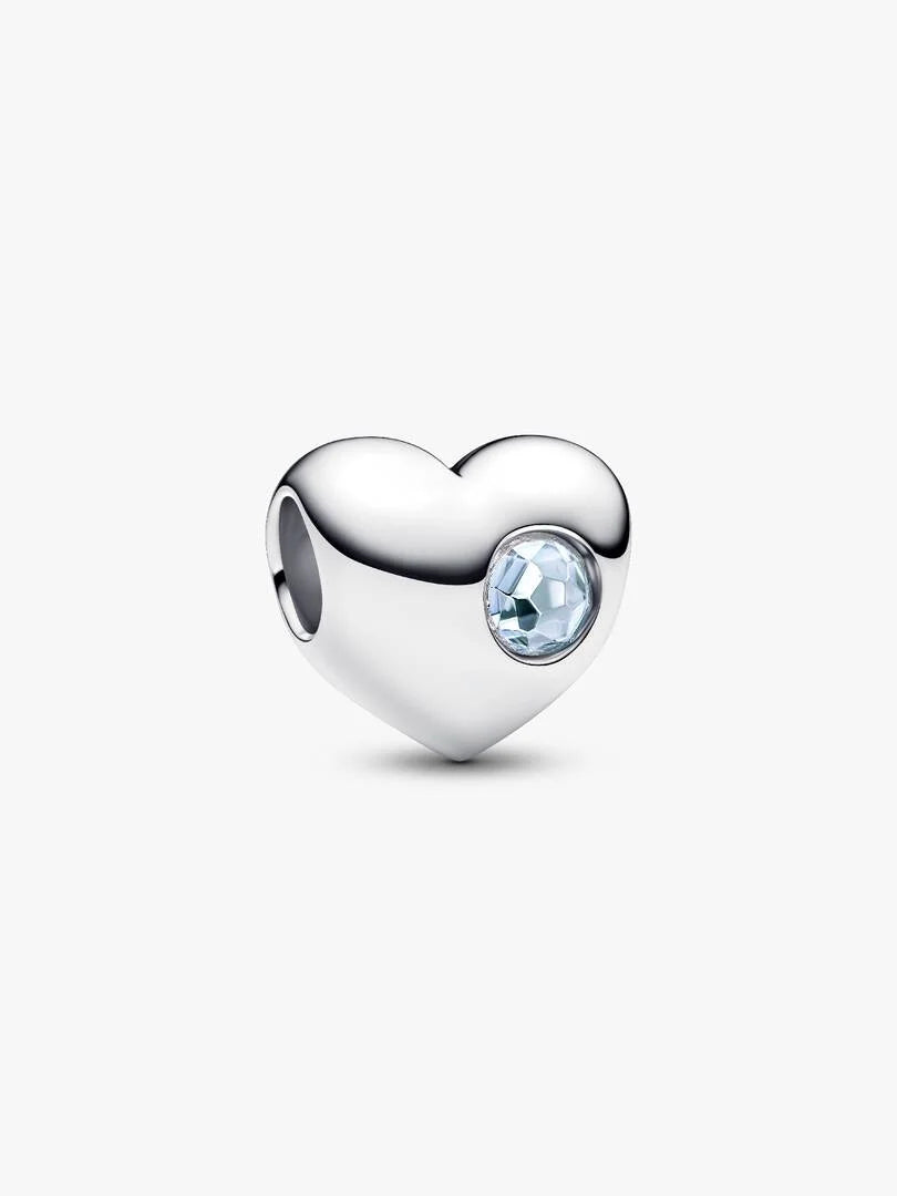 March Engravable Crystal Birthstone Heart Charm