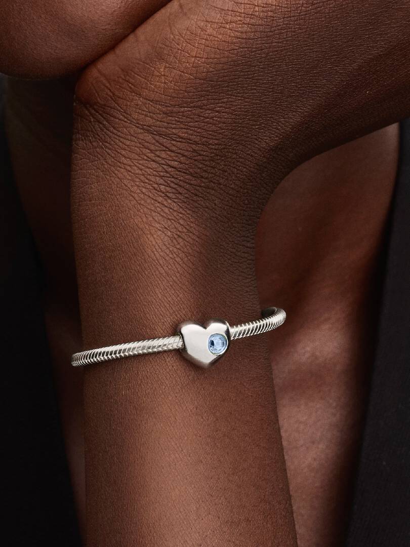 March Engravable Crystal Birthstone Heart Charm