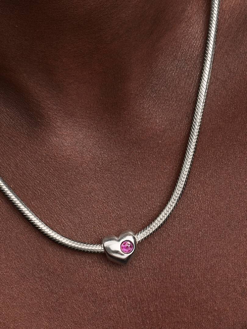 February Engravable Crystal Birthstone Heart Charm