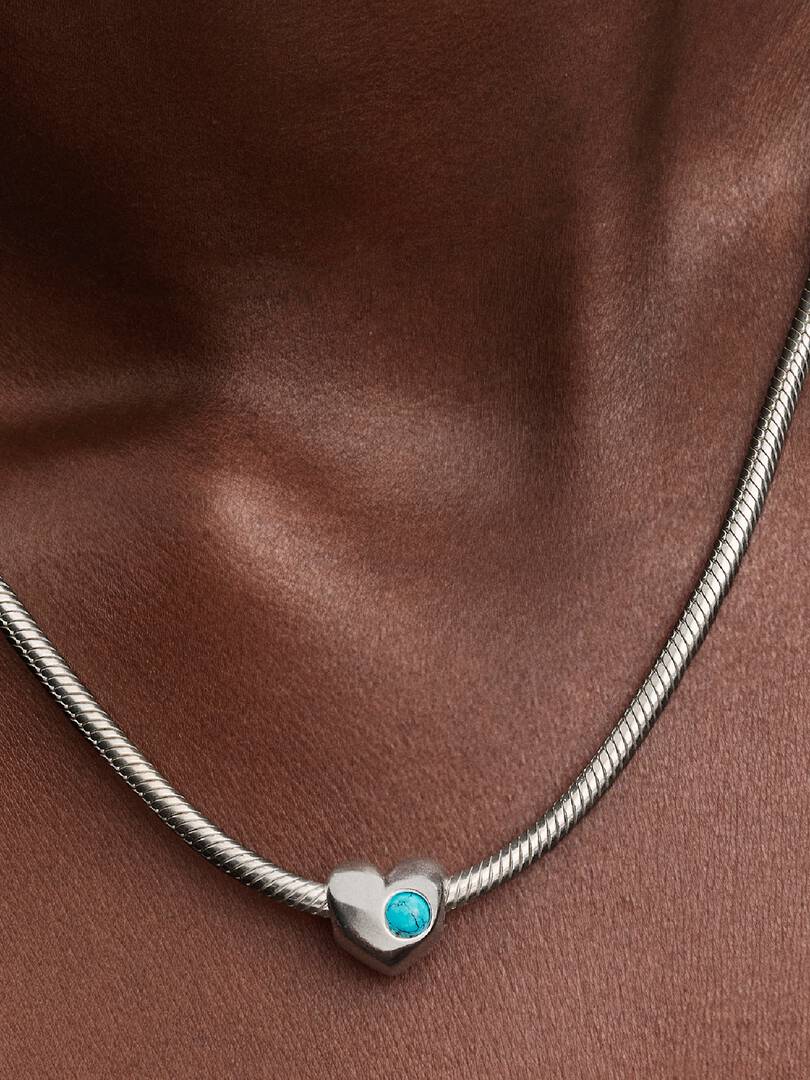 December Engravable Turquoise Blue Stone Heart Charm