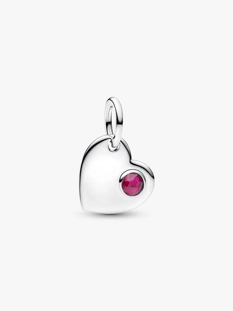 July Engravable Heart True Red Stone Dangle Charm