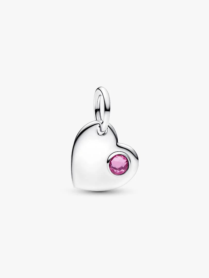 October Engravable Heart Pink Stone Dangle Charm