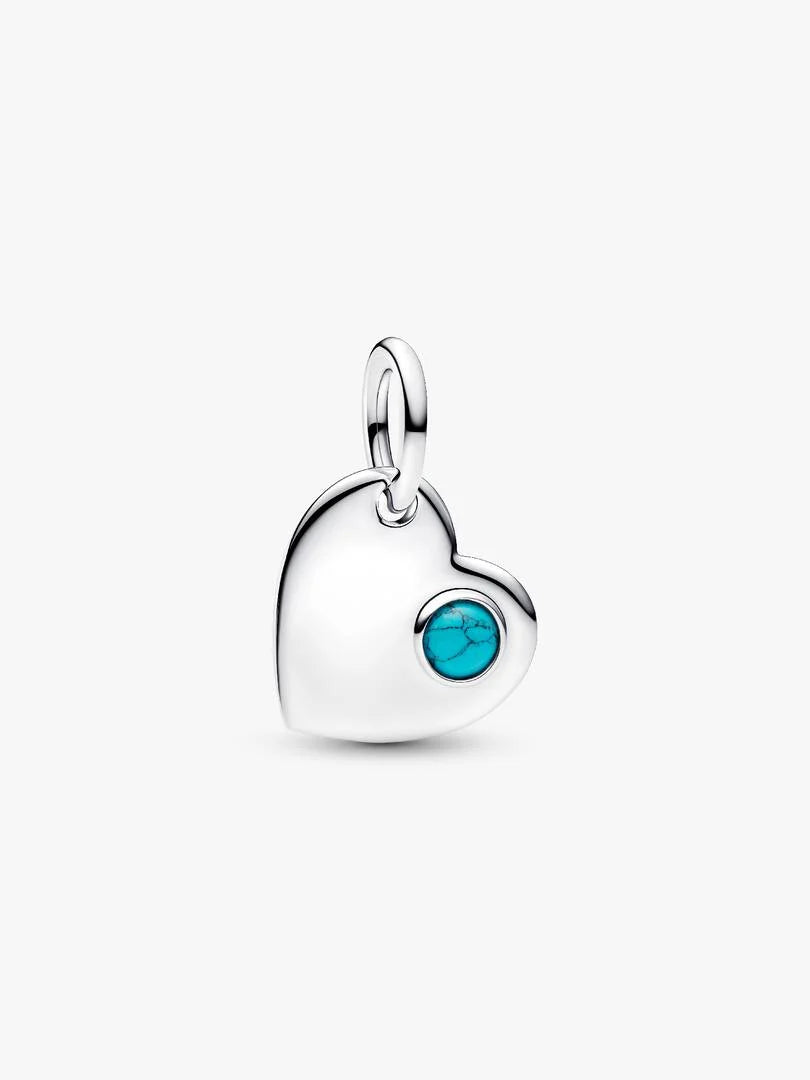 December Engravable Heart Turquoise Blue Stone Dangle Charm
