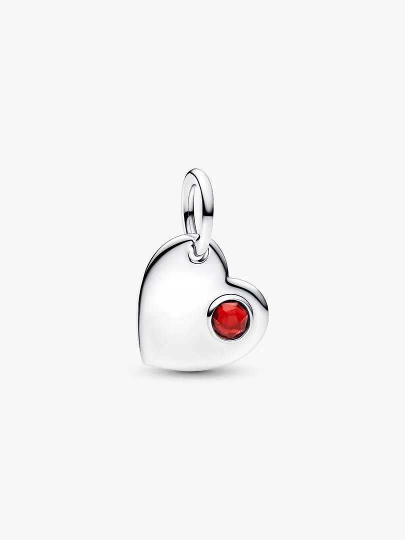 January Engravable Heart Red Stone Dangle Charm