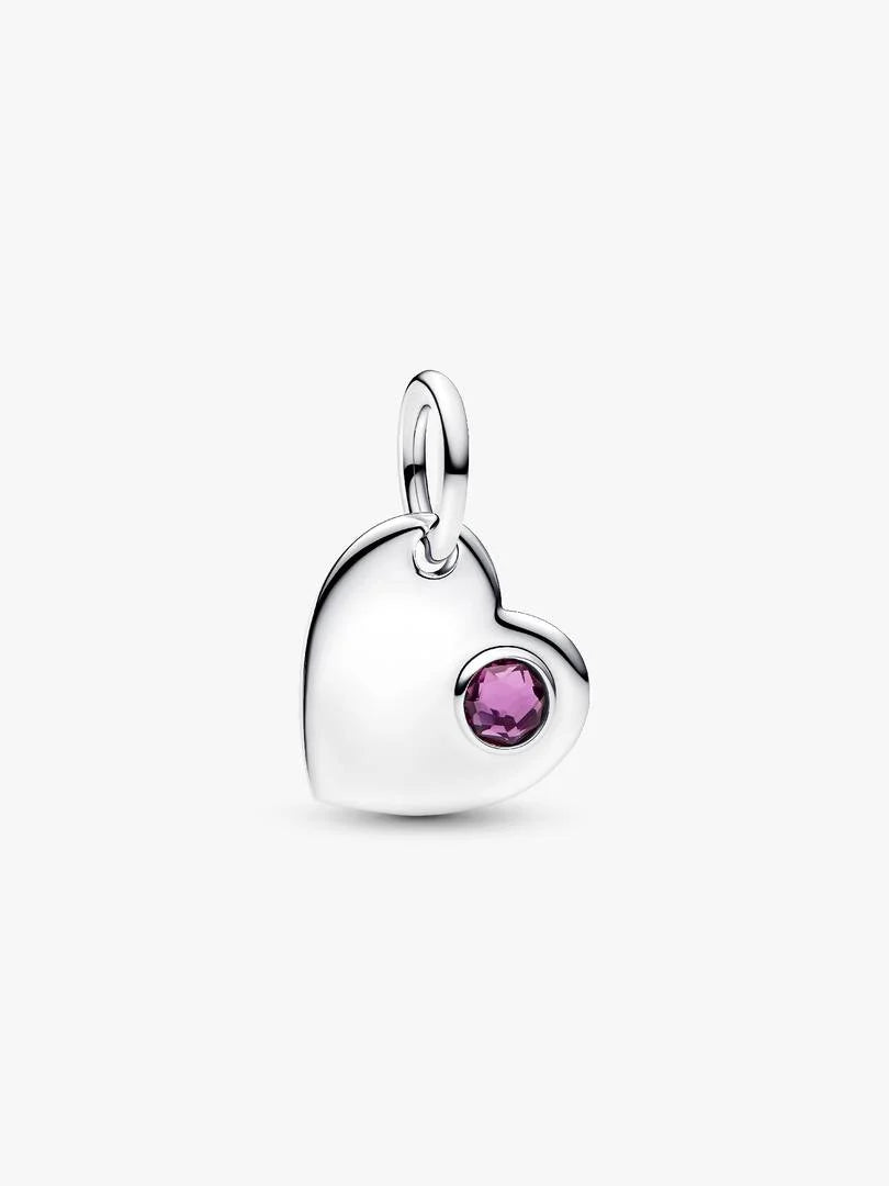 February Engravable Heart Purple Stone Dangle Charm