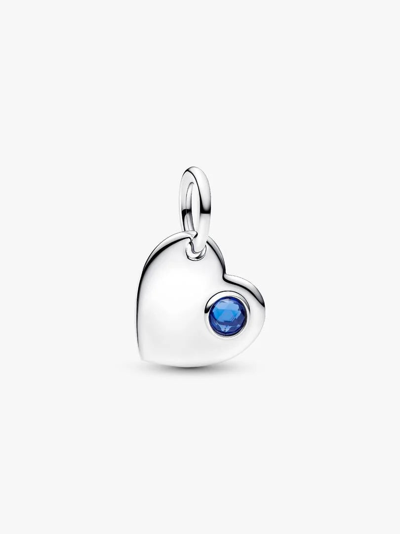 September Engravable Heart Blue Stone Dangle Charm