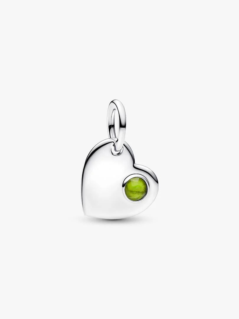 August Engravable Heart Spring Green Stone Dangle Charm