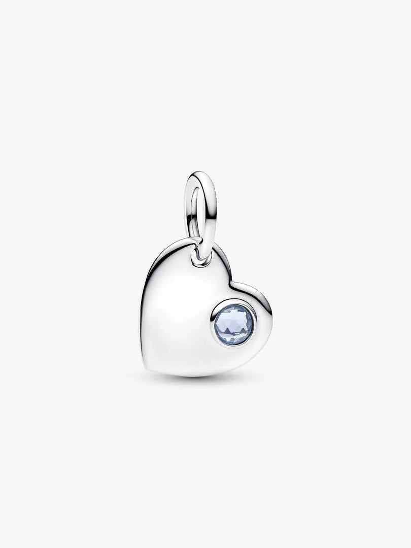 March Engravable Heart Aqua Blue Stone Dangle Charm
