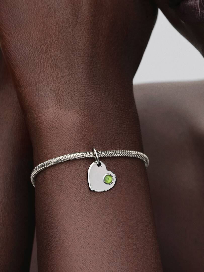August Engravable Heart Spring Green Stone Dangle Charm