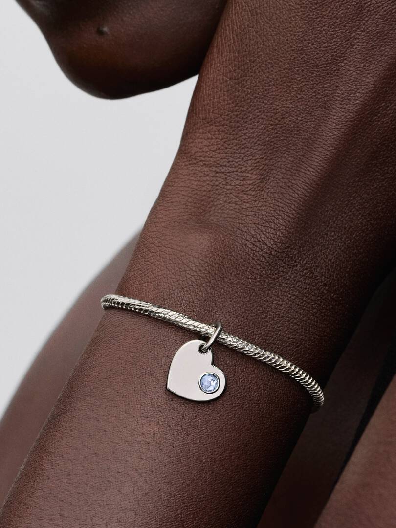 March Engravable Heart Aqua Blue Stone Dangle Charm