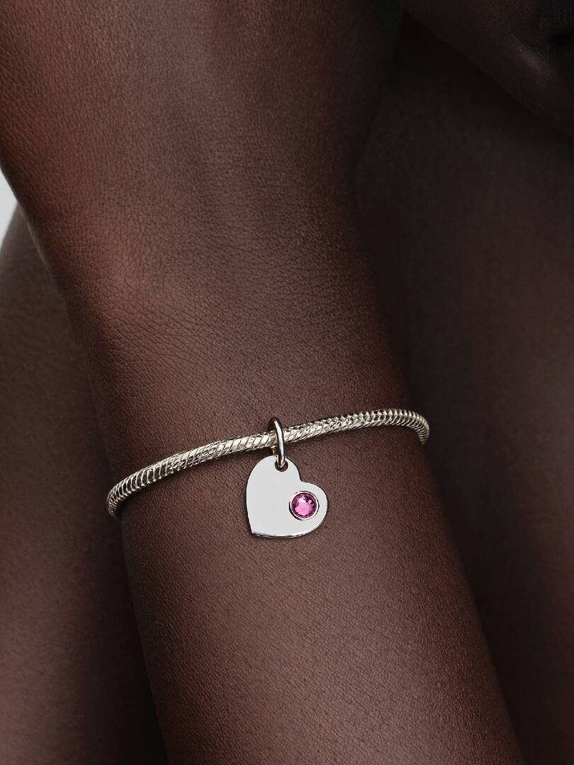 October Engravable Heart Pink Stone Dangle Charm