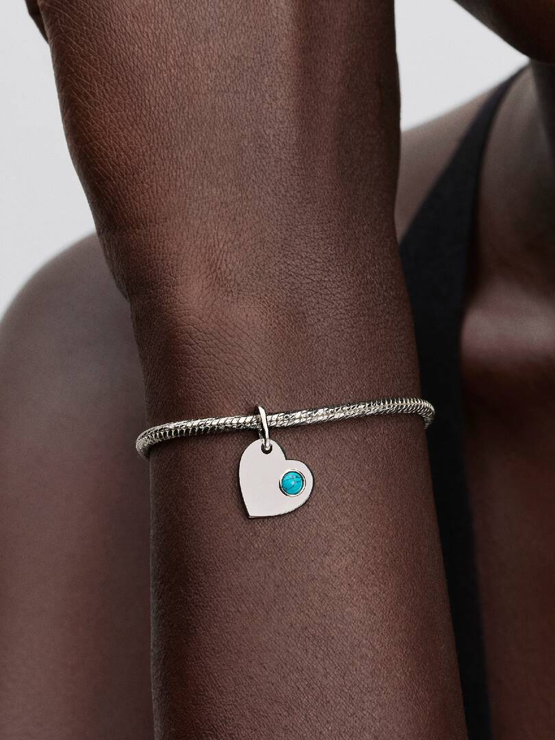 December Engravable Heart Turquoise Blue Stone Dangle Charm
