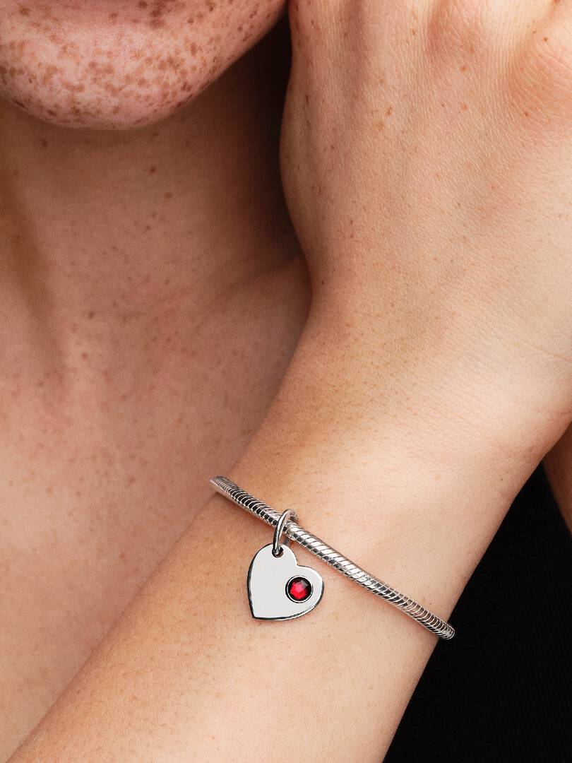 January Engravable Heart Red Stone Dangle Charm