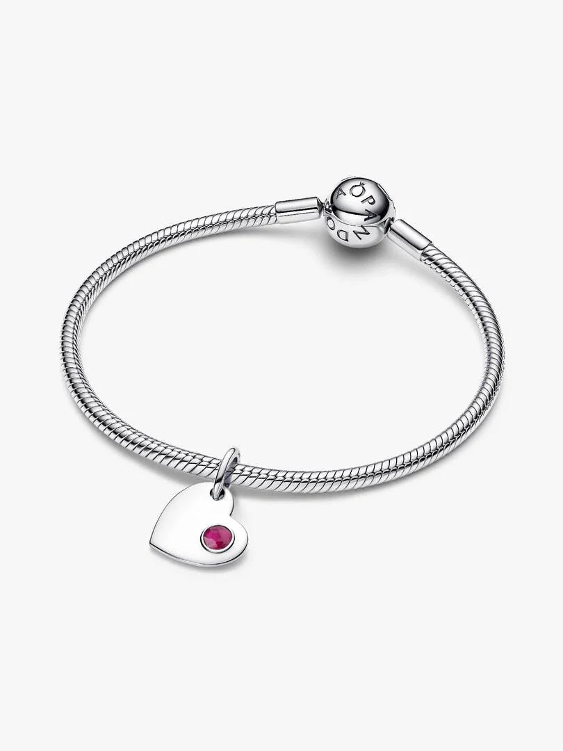 July Engravable Heart True Red Stone Dangle Charm