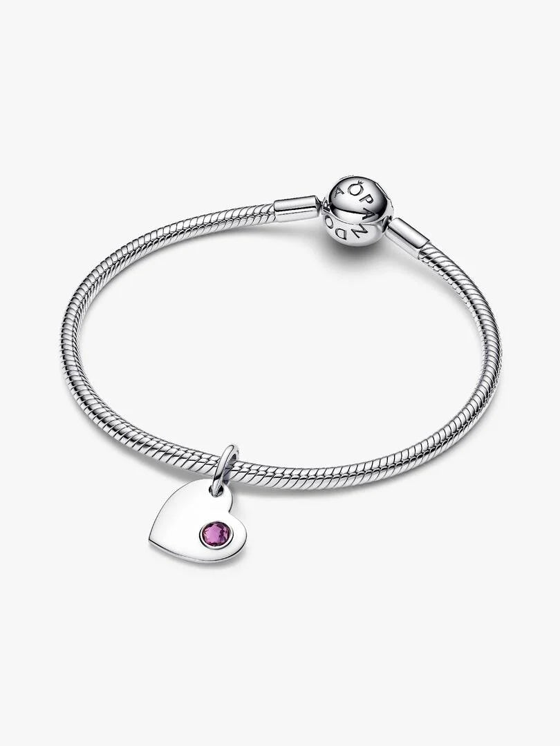 February Engravable Heart Purple Stone Dangle Charm