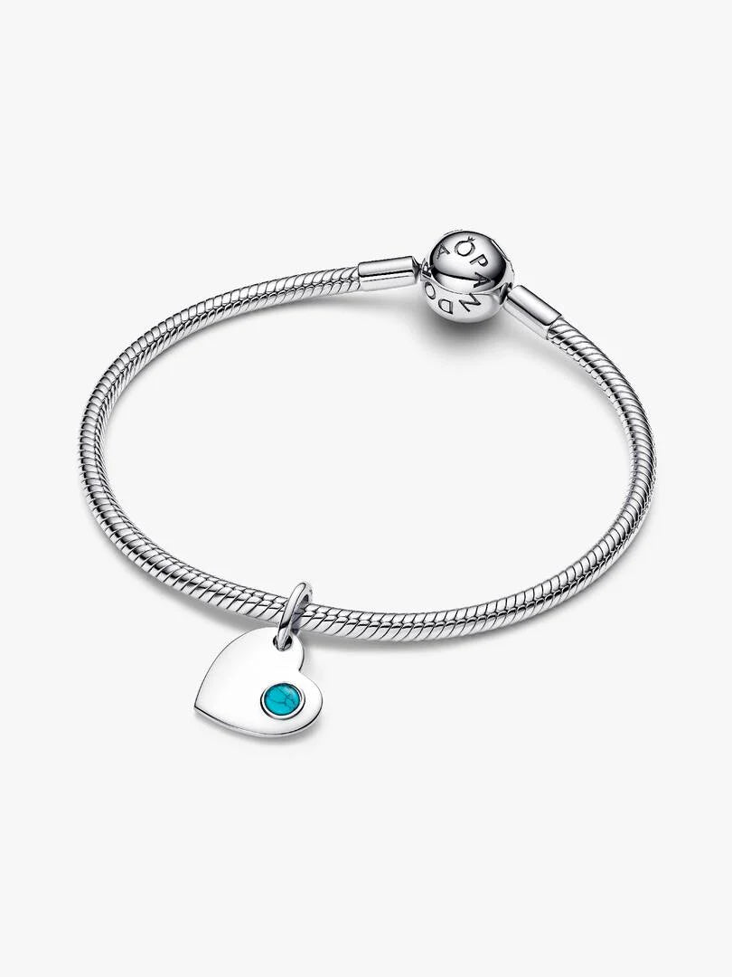 December Engravable Heart Turquoise Blue Stone Dangle Charm