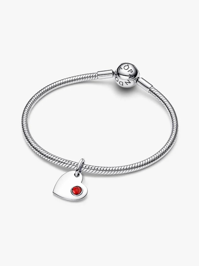 January Engravable Heart Red Stone Dangle Charm