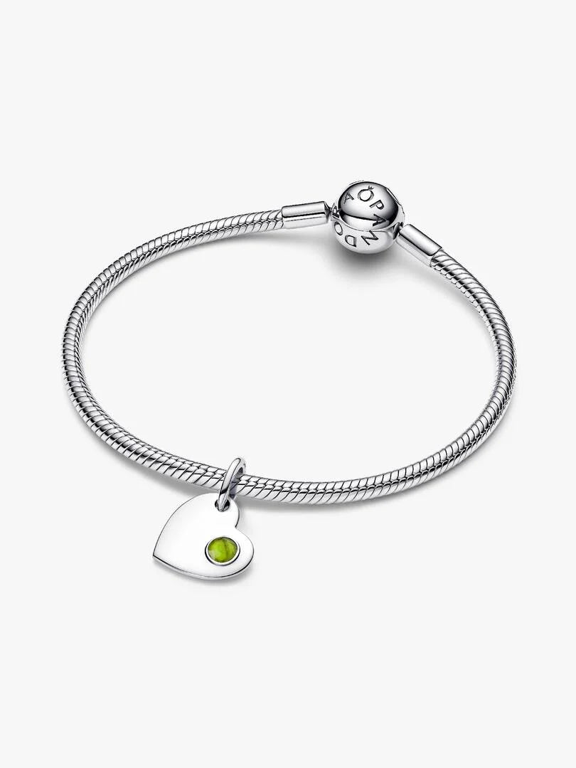 August Engravable Heart Spring Green Stone Dangle Charm
