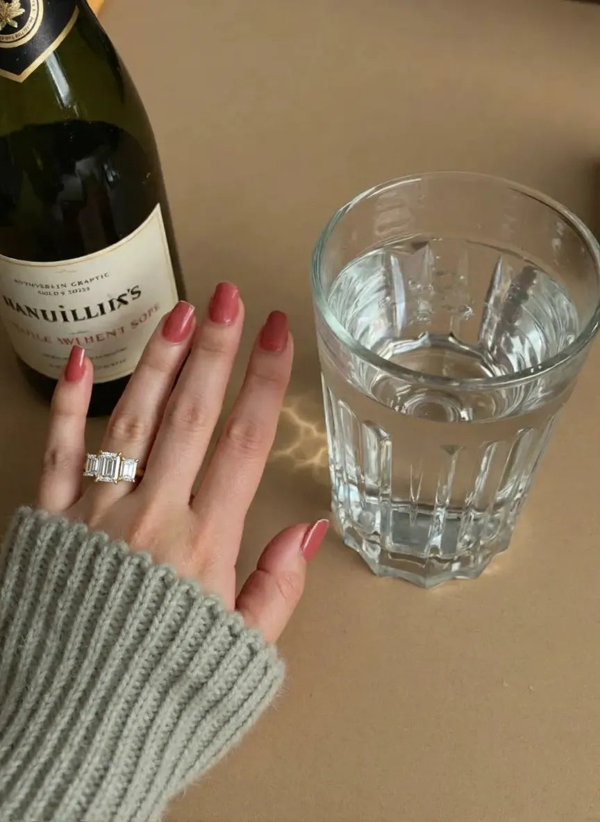 9ct Yellow Gold Trilogy Ring set with Emerald cut Diamonds