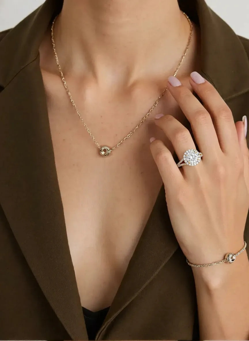 9ct Yellow Gold Halo Ring set in Diamonds - Split Shank