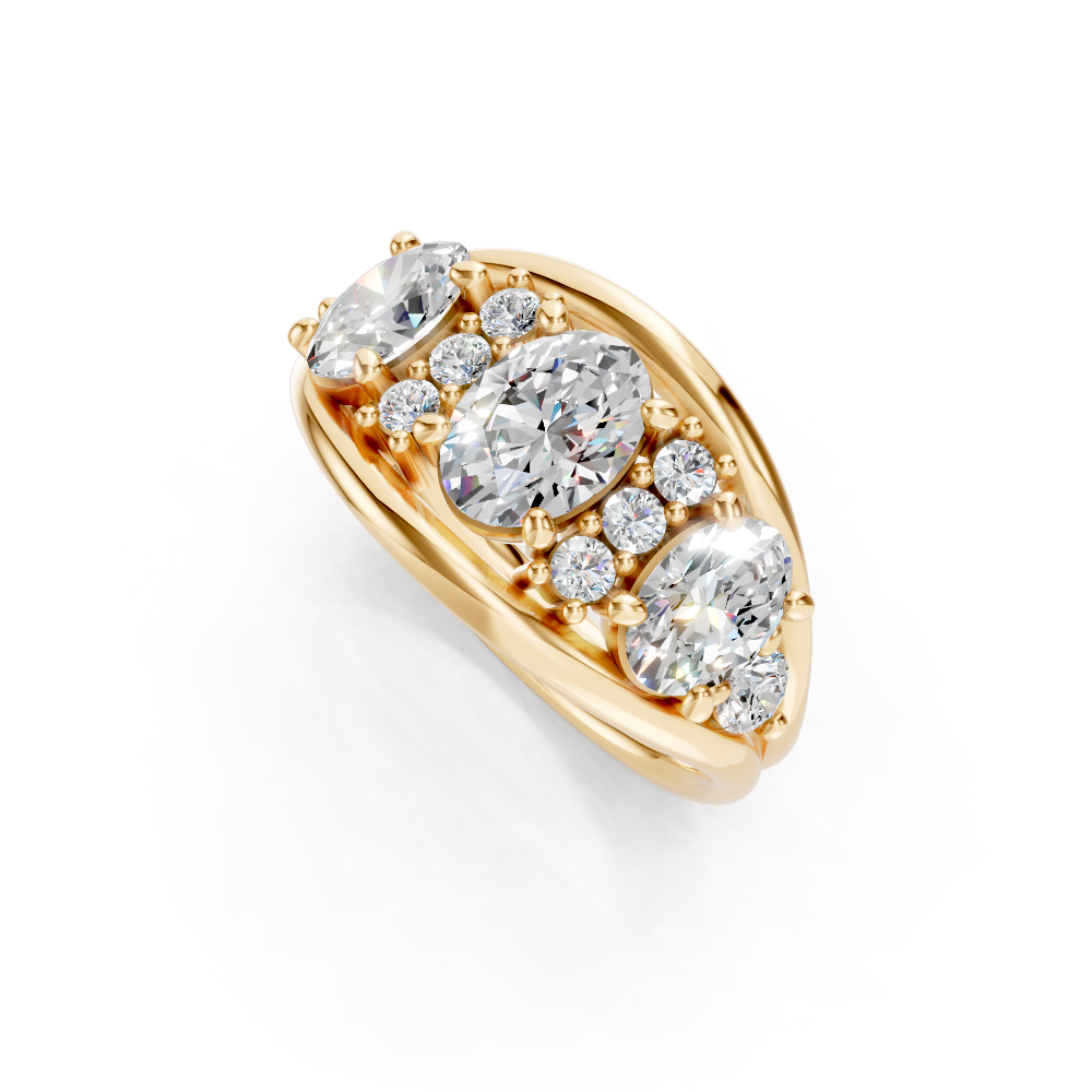 9ct Yellow Gold Trilogy Dress Ring set with Oval cut Diamonds