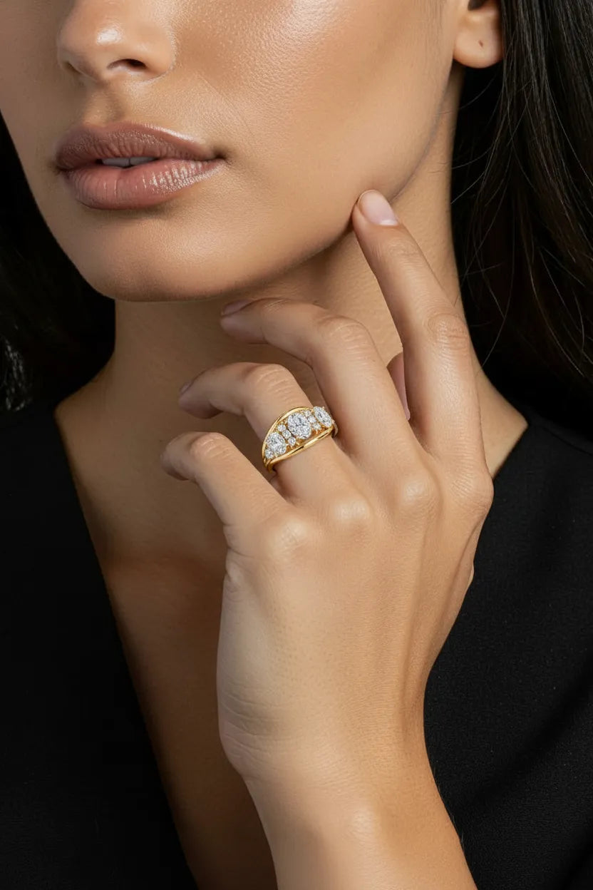 9ct Yellow Gold Trilogy Dress Ring set with Oval cut Diamonds