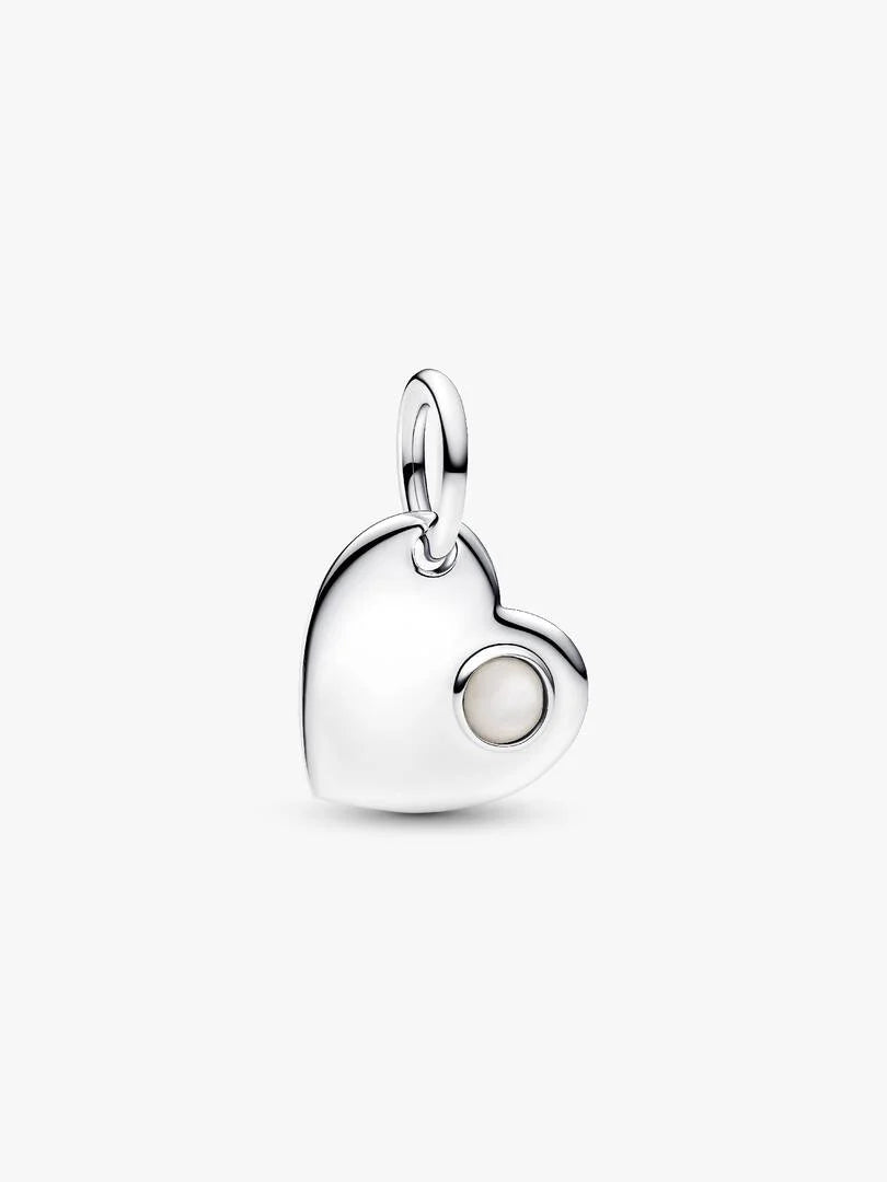 June Engravable Heart White Stone Dangle Charm