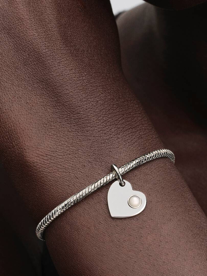June Engravable Heart White Stone Dangle Charm