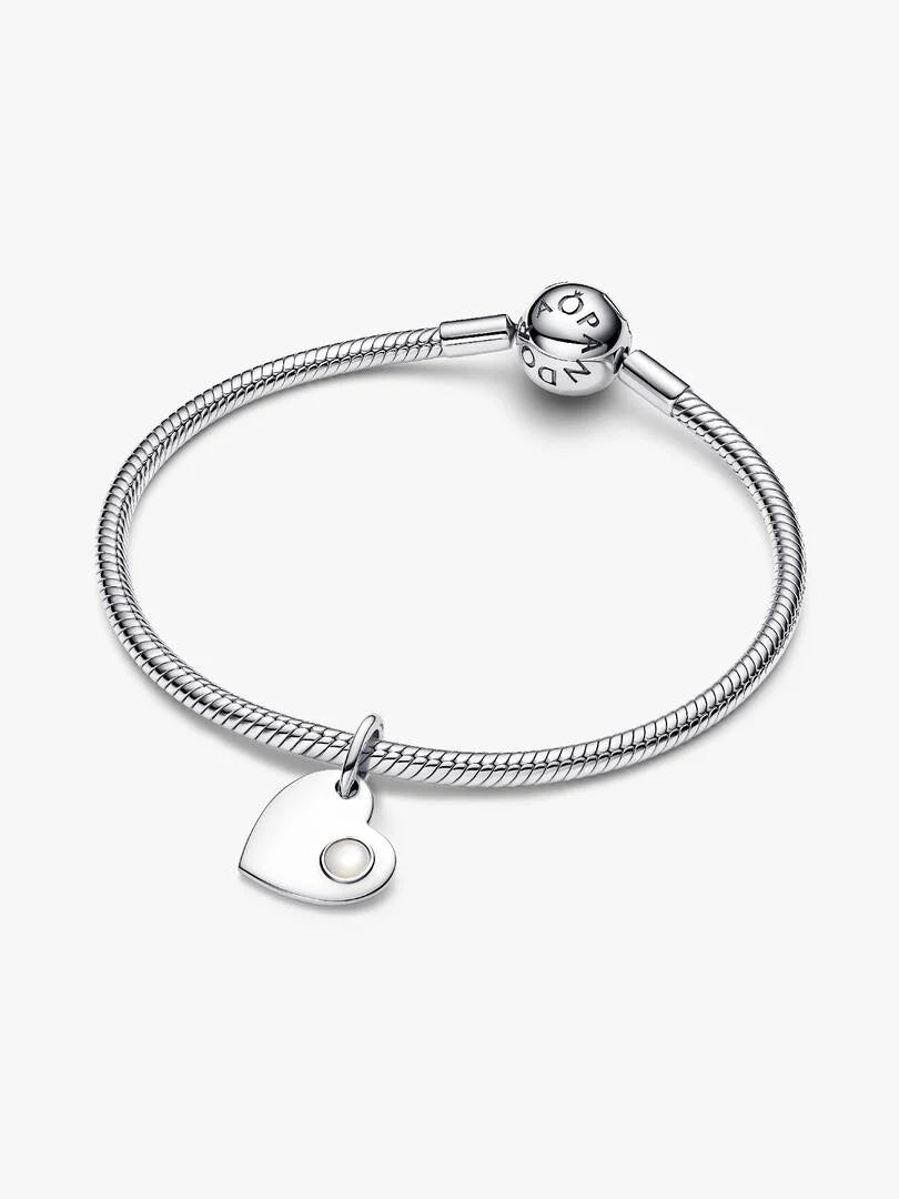 June Engravable Heart White Stone Dangle Charm