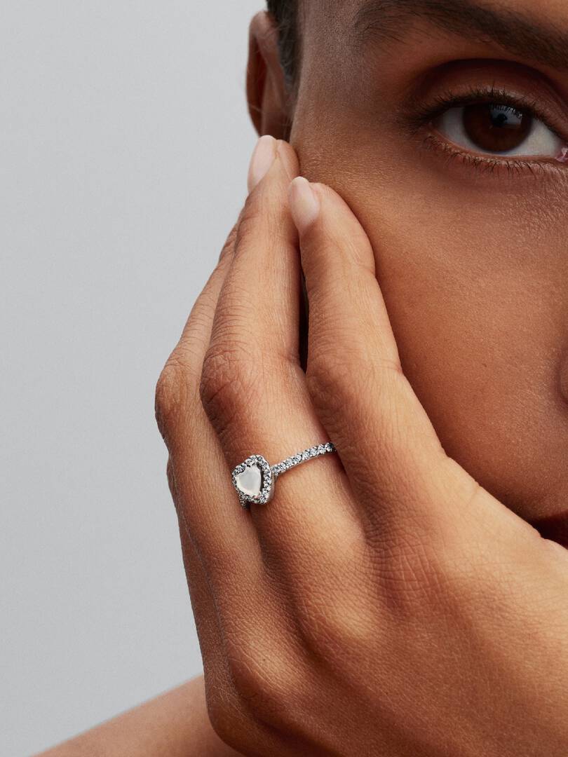 June Crystal Birthstone Elevated White Heart Ring