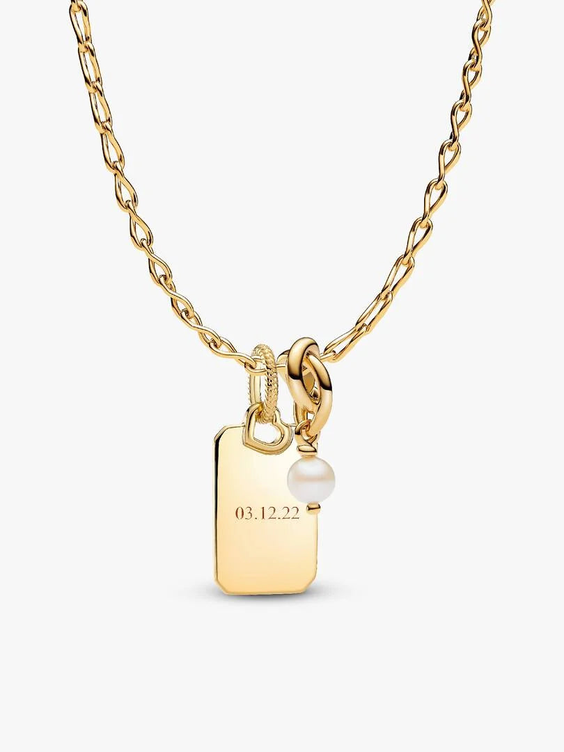 June Pearl Birthstone Engravable Necklace Set