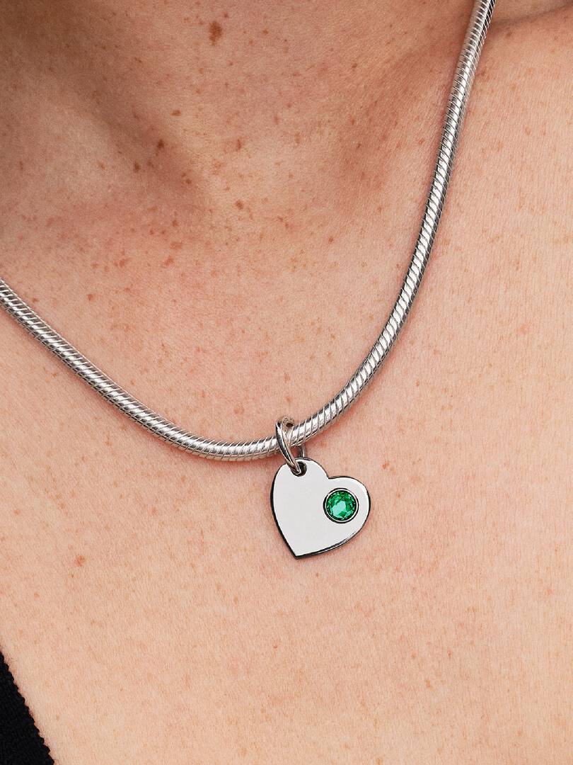 May Engravable Heart Clear Stone Dangle Charm