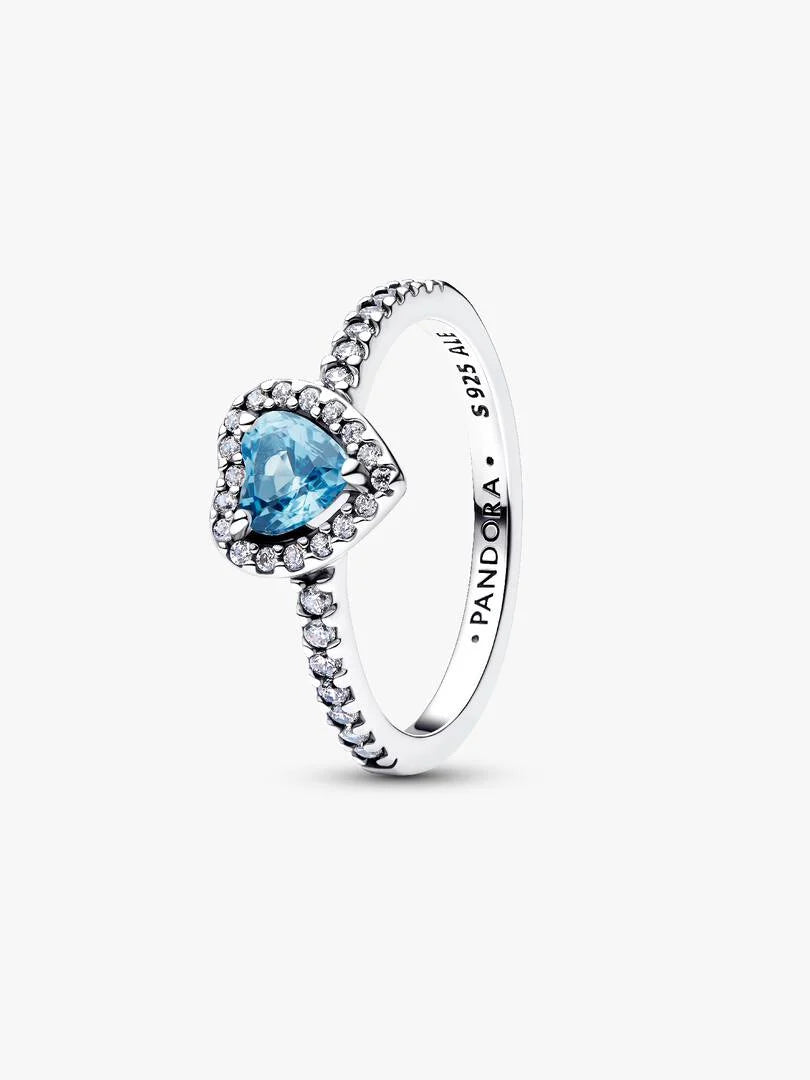 March Crystal Birthstone Elevated Light Blue Heart Ring