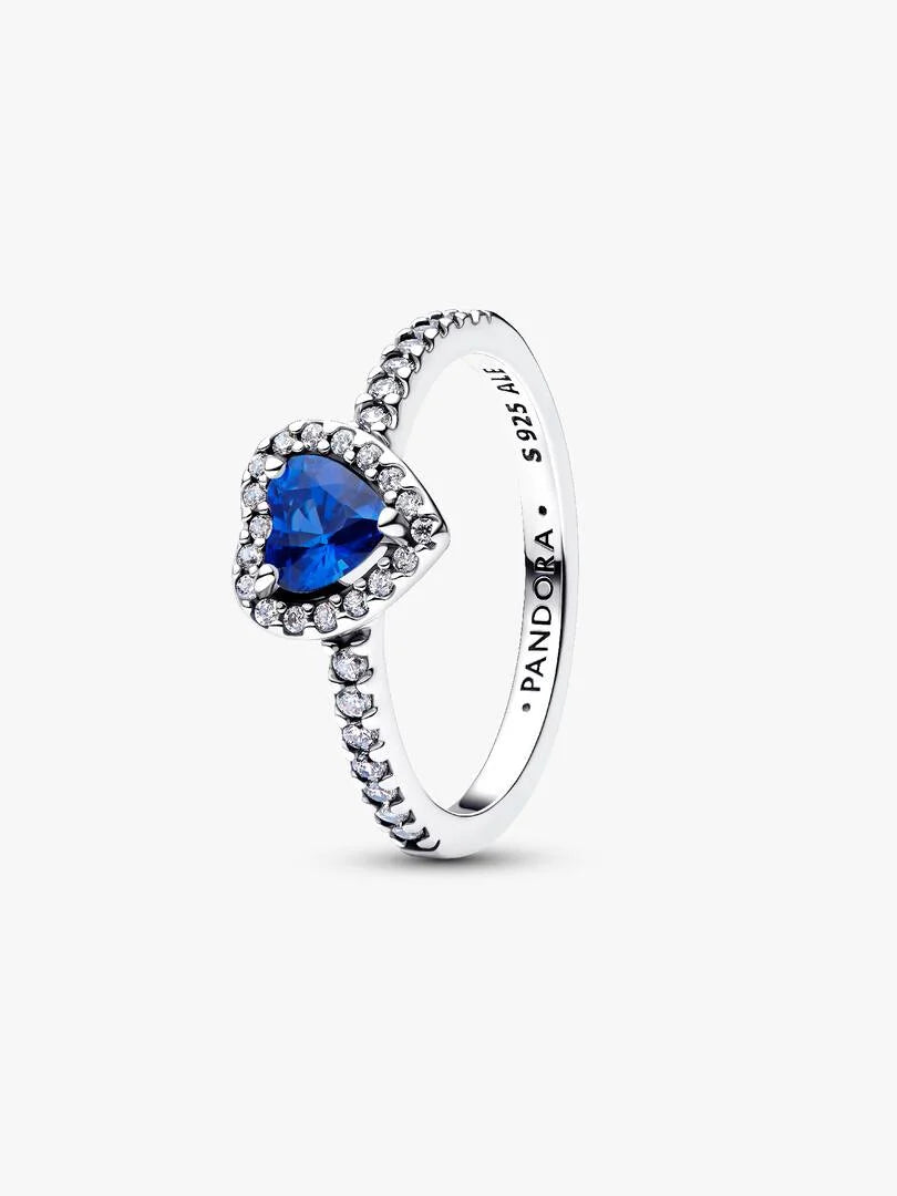 September Crystal Birthstone Elevated Princess Blue Heart Ring