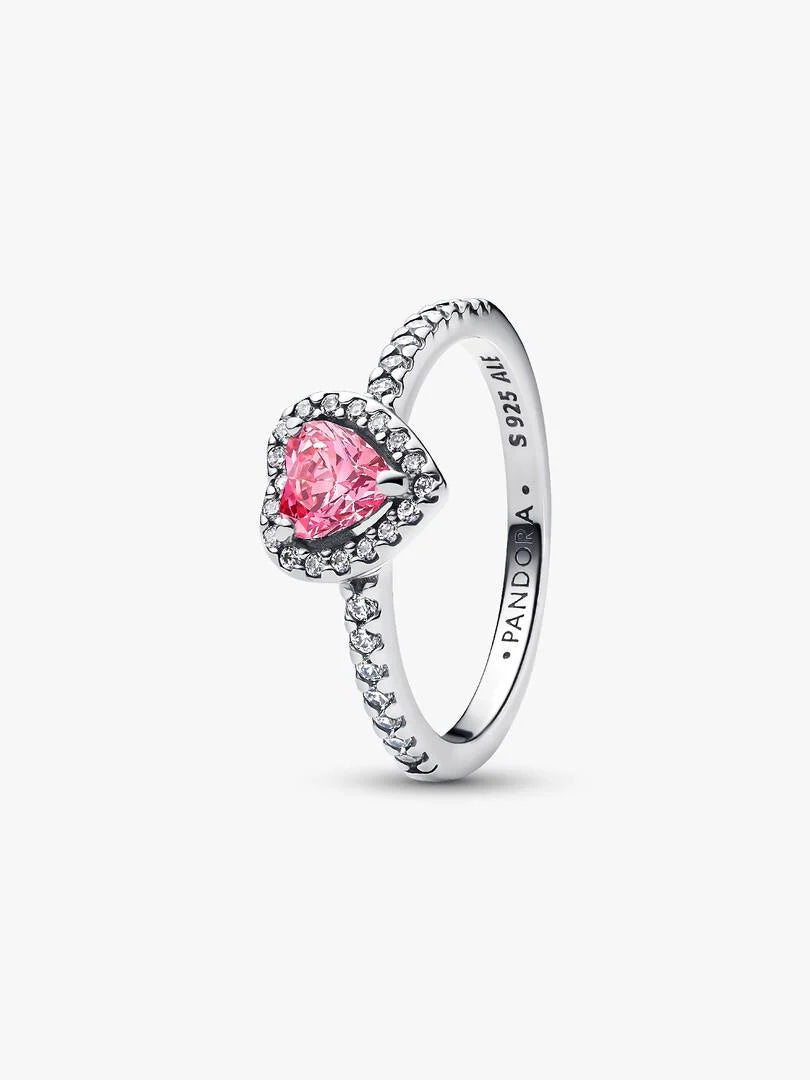 October Crystal Birthstone Elevated Pink Heart Ring