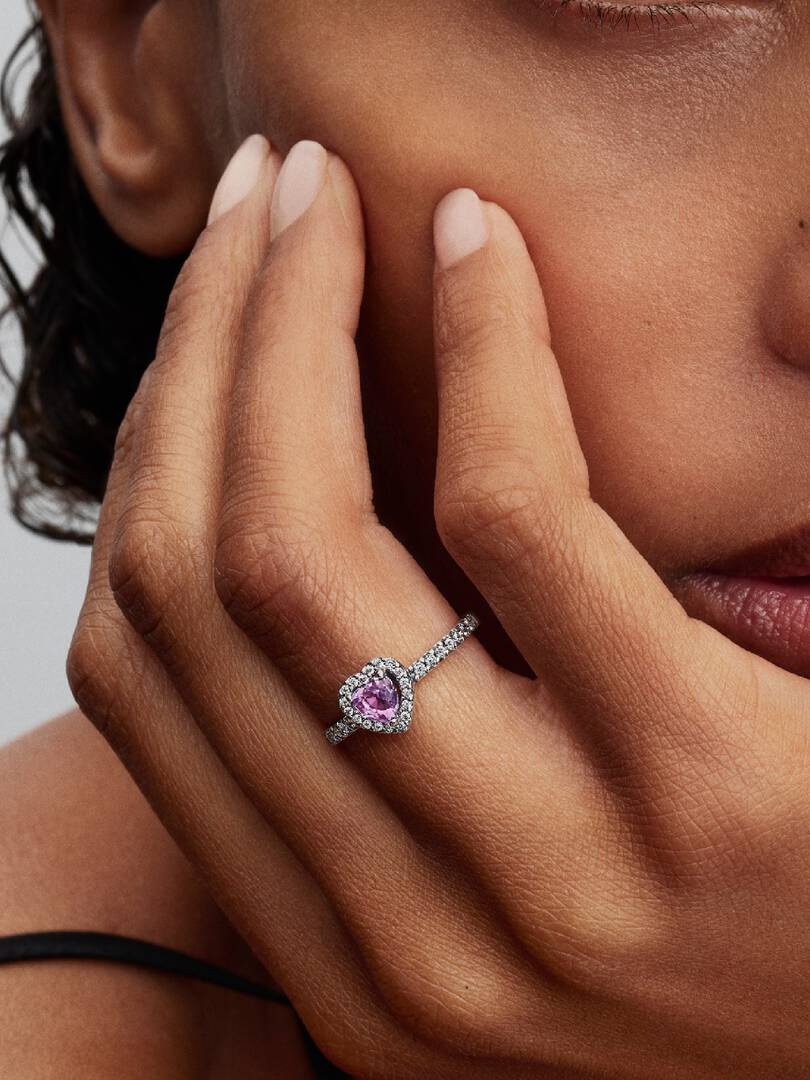 February Crystal Birthstone Elevated Light Purple Heart Ring