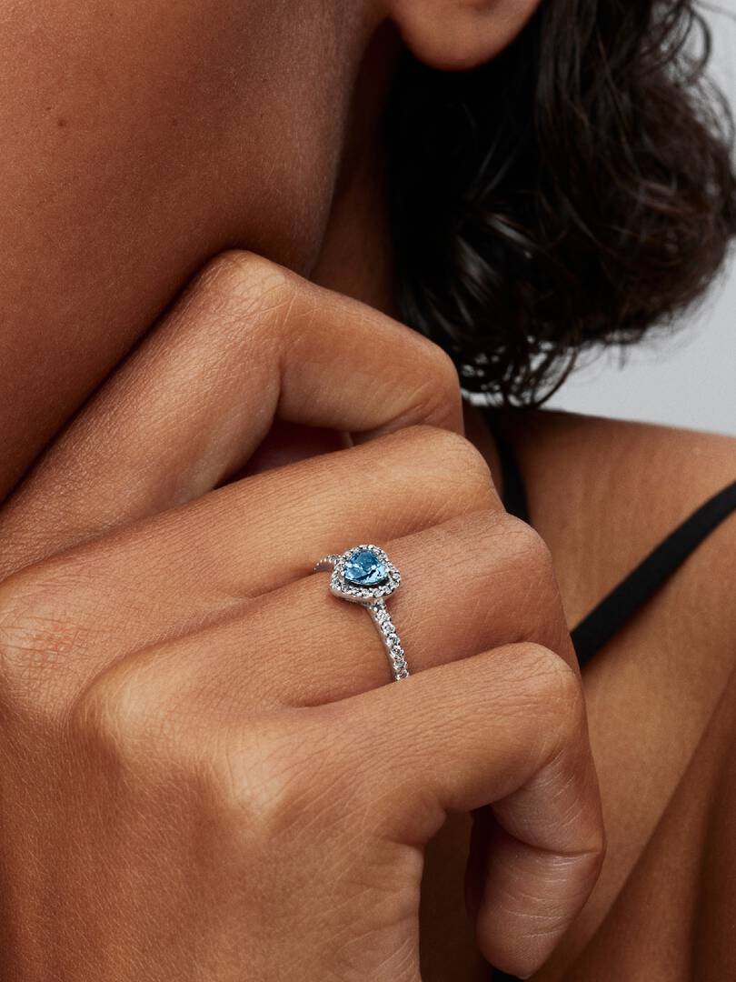 March Crystal Birthstone Elevated Light Blue Heart Ring