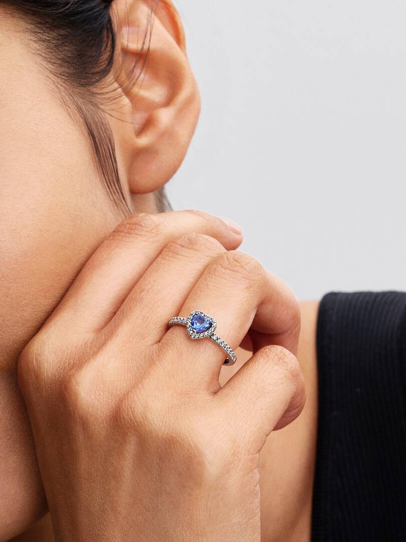 December Crystal Birthstone Sparkling Elevated Heart Ring