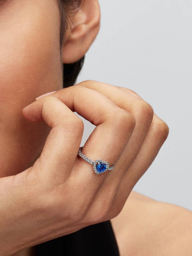 September Crystal Birthstone Elevated Princess Blue Heart Ring