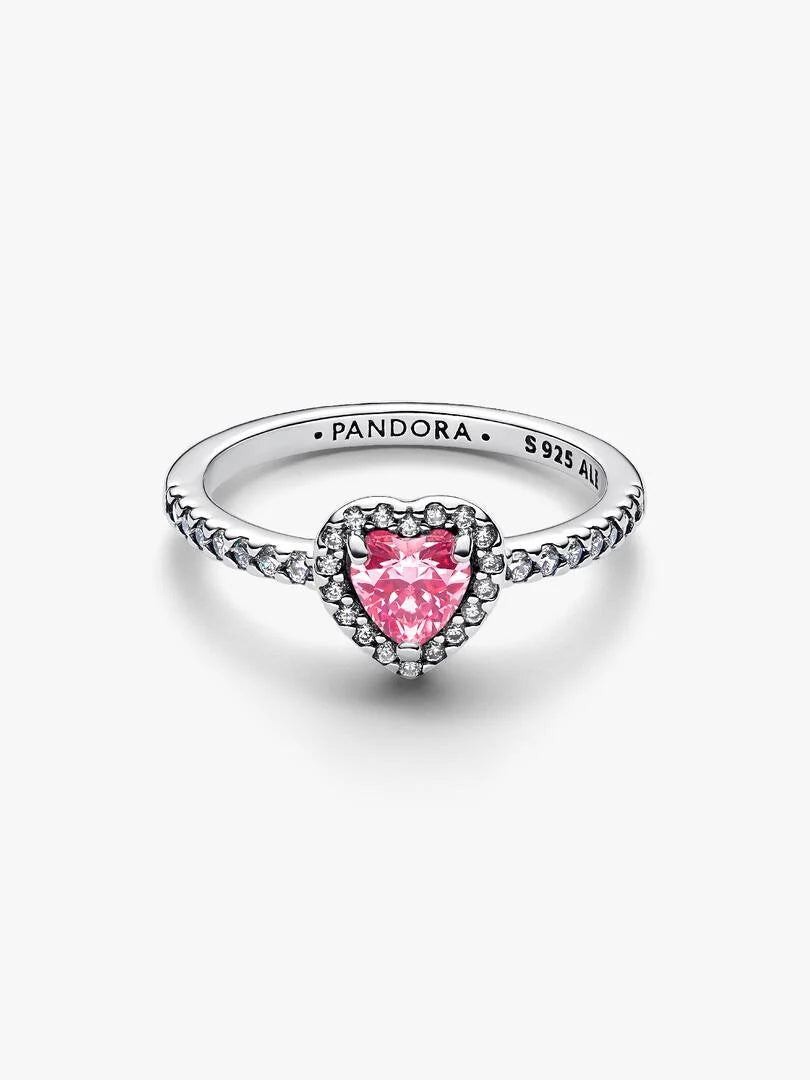 October Crystal Birthstone Elevated Pink Heart Ring