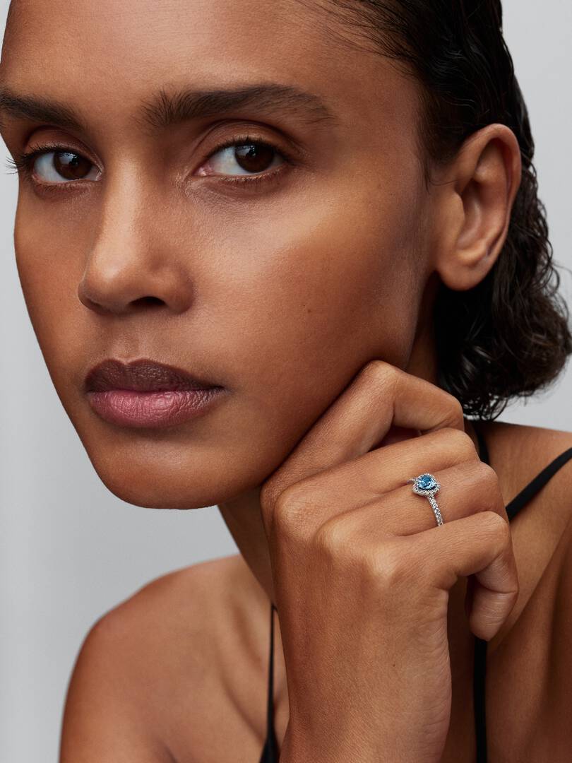 March Crystal Birthstone Elevated Light Blue Heart Ring