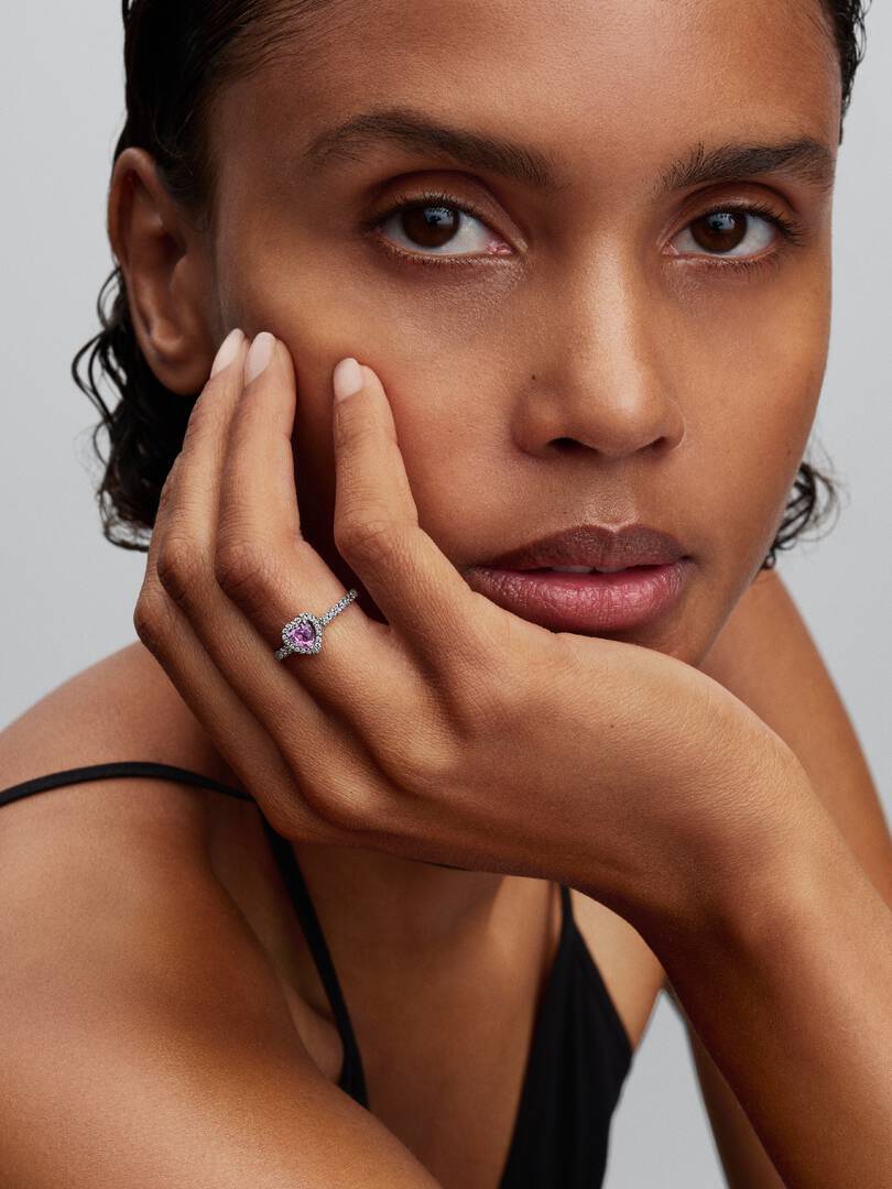 February Crystal Birthstone Elevated Light Purple Heart Ring