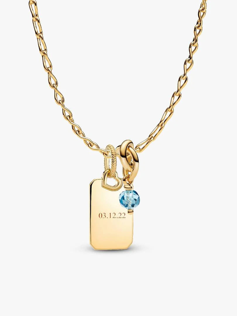 March Crystal Birthstone Engravable Necklace Set